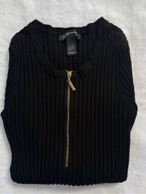 INC International Concepts Black Ribbed Half-Zip Sweater Long Sleeve Stretch